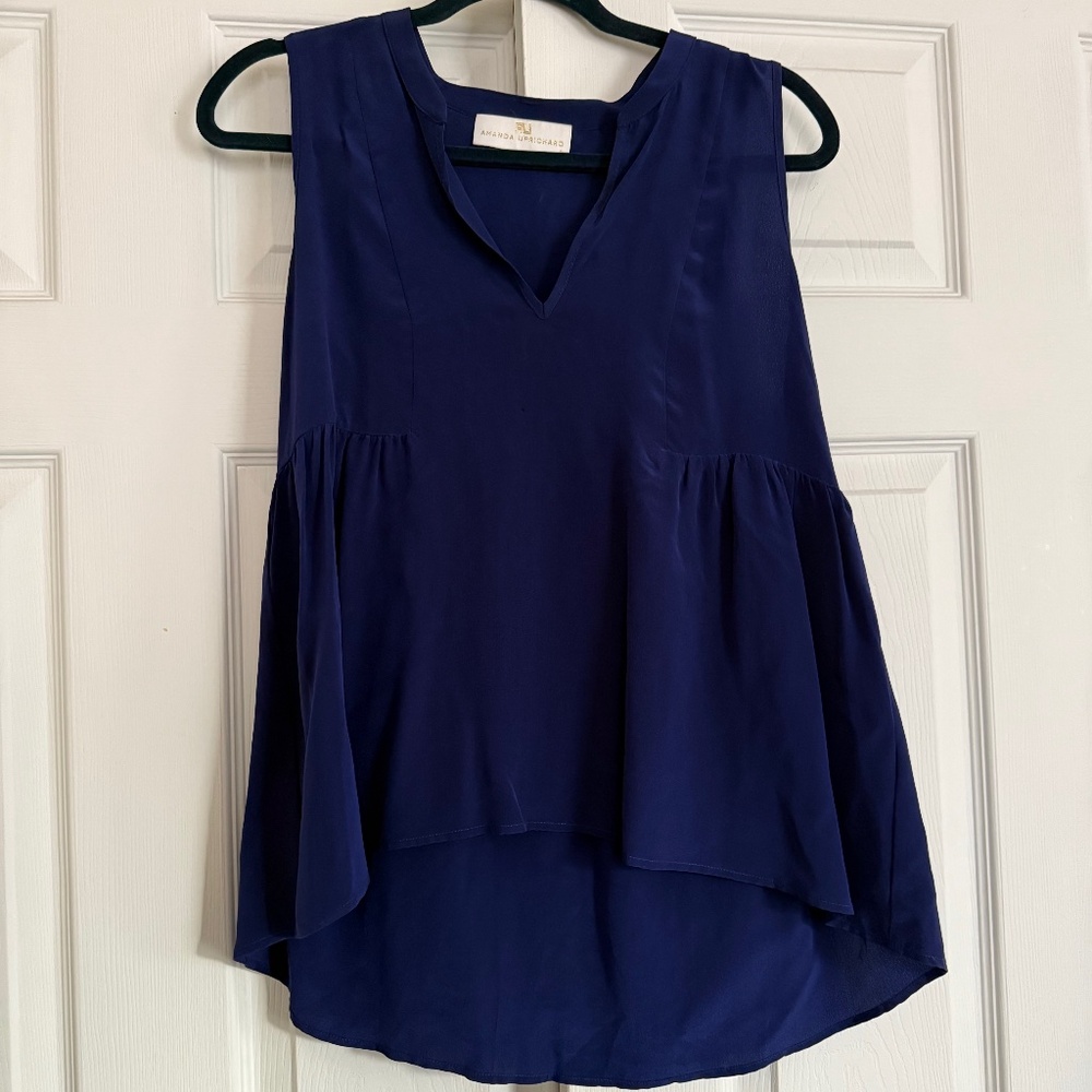 Amanda Uprichard 100% Silk Navy Sleeveless Top
